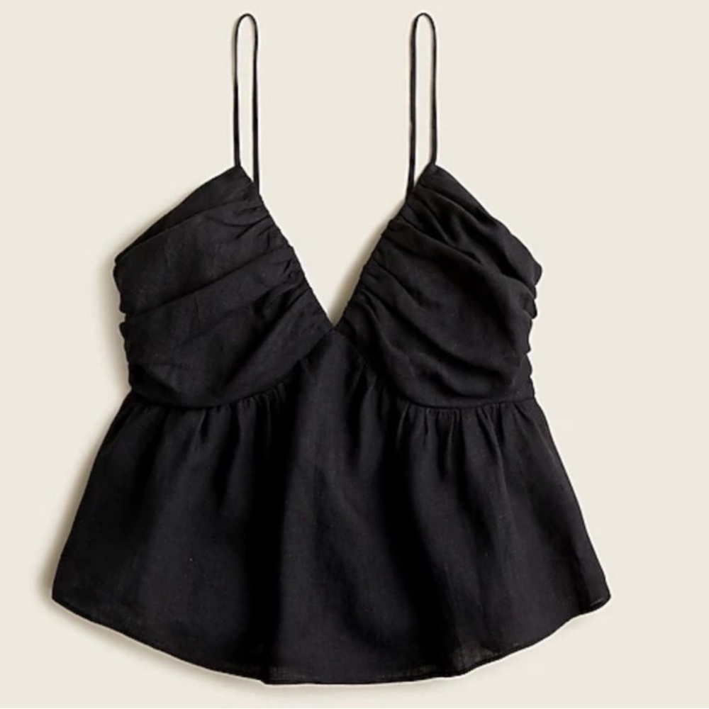 NWT J. Crew V-neck gathered linen camisole black size XL